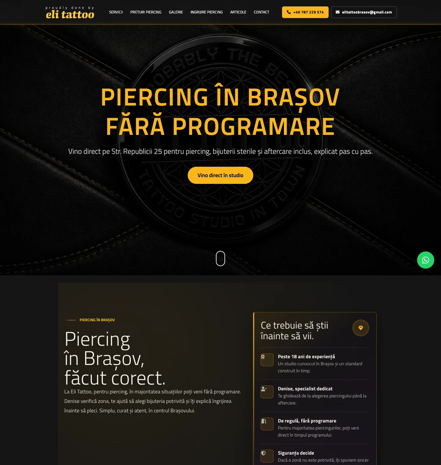 Pagina principală piercing-brasov.ro, construită cu CanvaLith